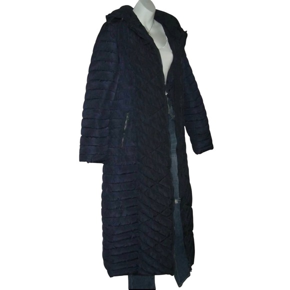 Elora Coat Puffer Long Full Length Warm Ski Winter Vacation Navy Blue Heavy Hood - Picture 4 of 16